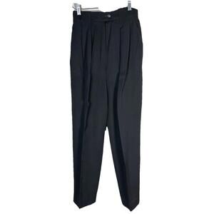 VTG Black Women’s Trousers Slacks Very High Rise Straight Leg Wool Pleated  Sz 6